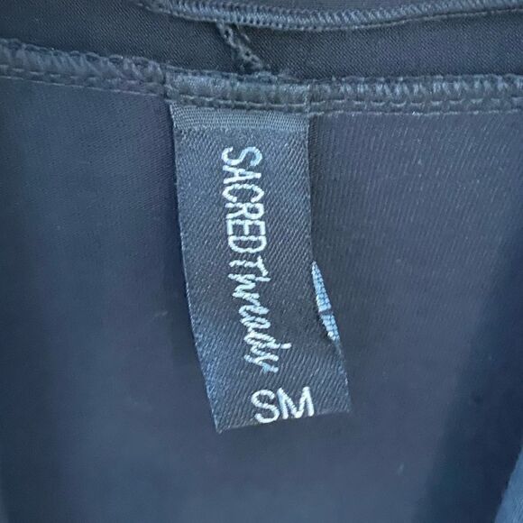 Sacred Threads S/M Black Teal BOHO Floral Fabric Lagenlook Sleeveless Duster - Picture 5 of 13